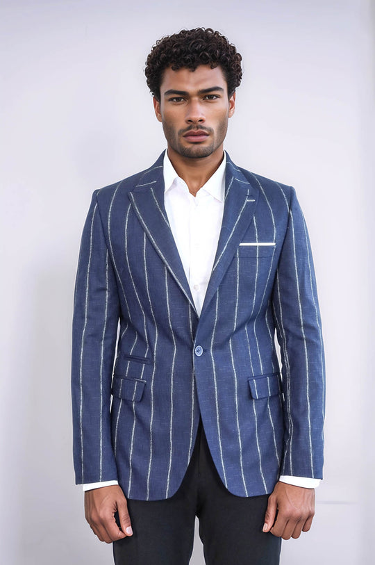 Blazer da uomo blu navy slim fit a righe - Wessi