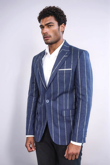 Blazer da uomo blu navy slim fit a righe - Wessi