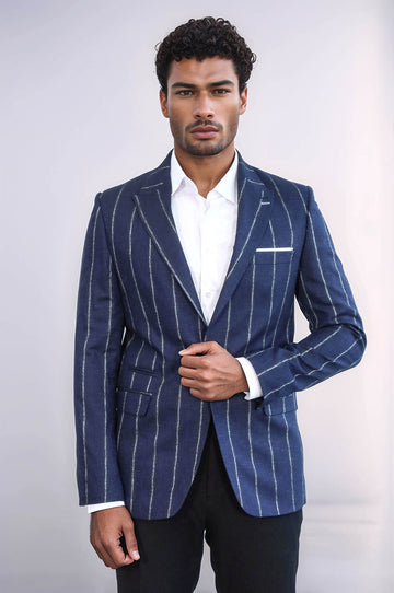 Blazer da uomo blu navy slim fit a righe - Wessi