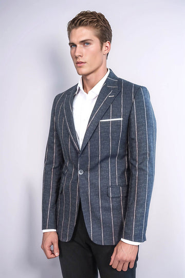 Striped Dark Grey Slim-Fit Blazer - Wessi