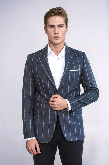 Striped Dark Grey Slim-Fit Blazer - Wessi
