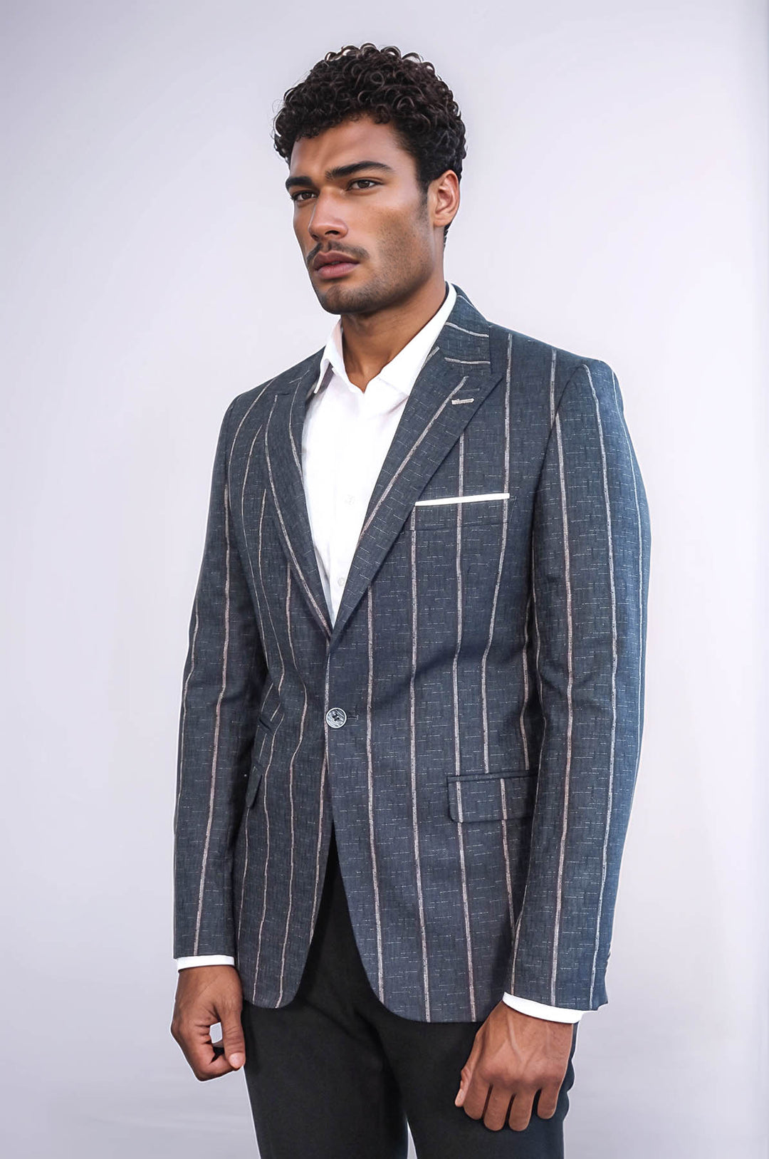 Blazer Slim Gris Foncé Rayé - Wessi