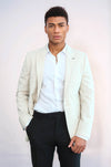 Striped Peak Lapel Cream Sport Jacket - Wessi
