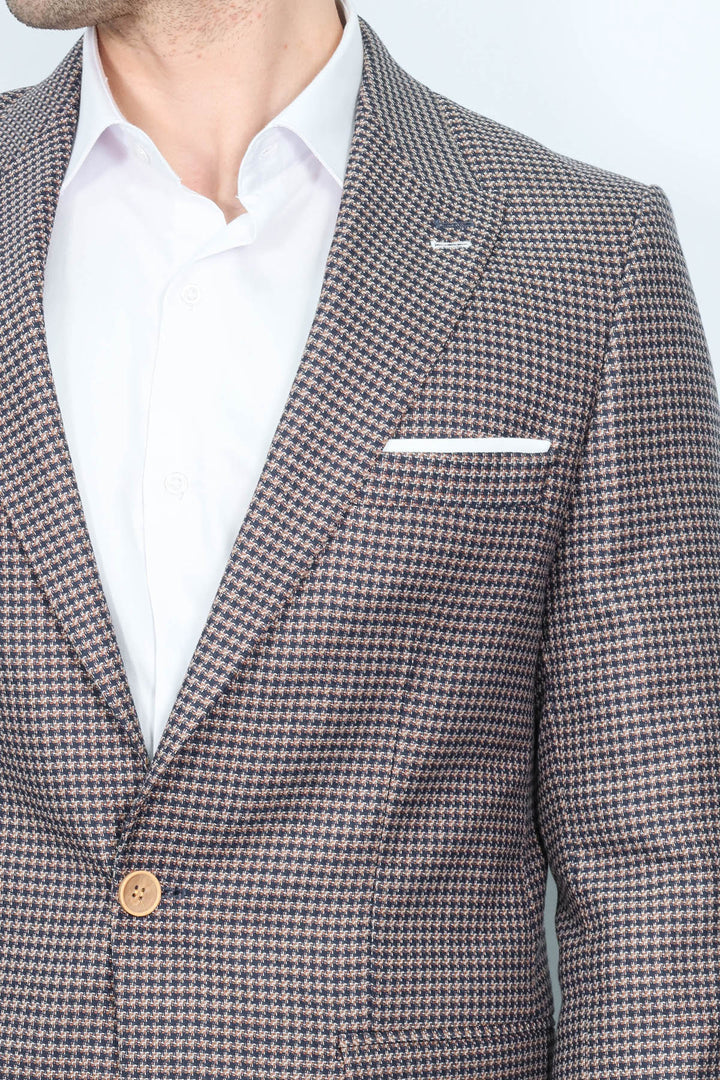 بليزر بقصّة Slim-Fit منقوش باللون الأزرق الداكن - Wessi