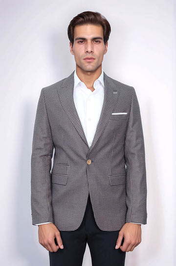 Patterned Navy Slim-Fit Blazer - Wessi