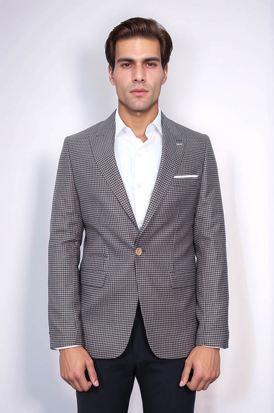 Patterned Navy Slim-Fit Blazer - Wessi
