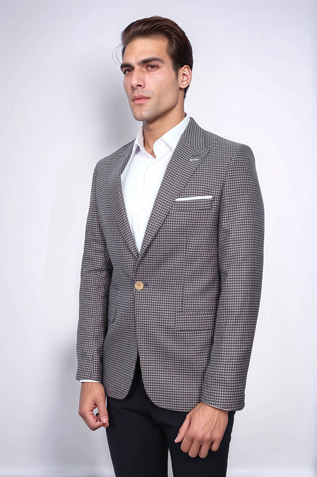 بليزر بقصّة Slim-Fit منقوش باللون الأزرق الداكن - Wessi