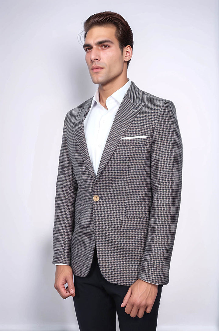 بليزر بقصّة Slim-Fit منقوش باللون الأزرق الداكن - Wessi