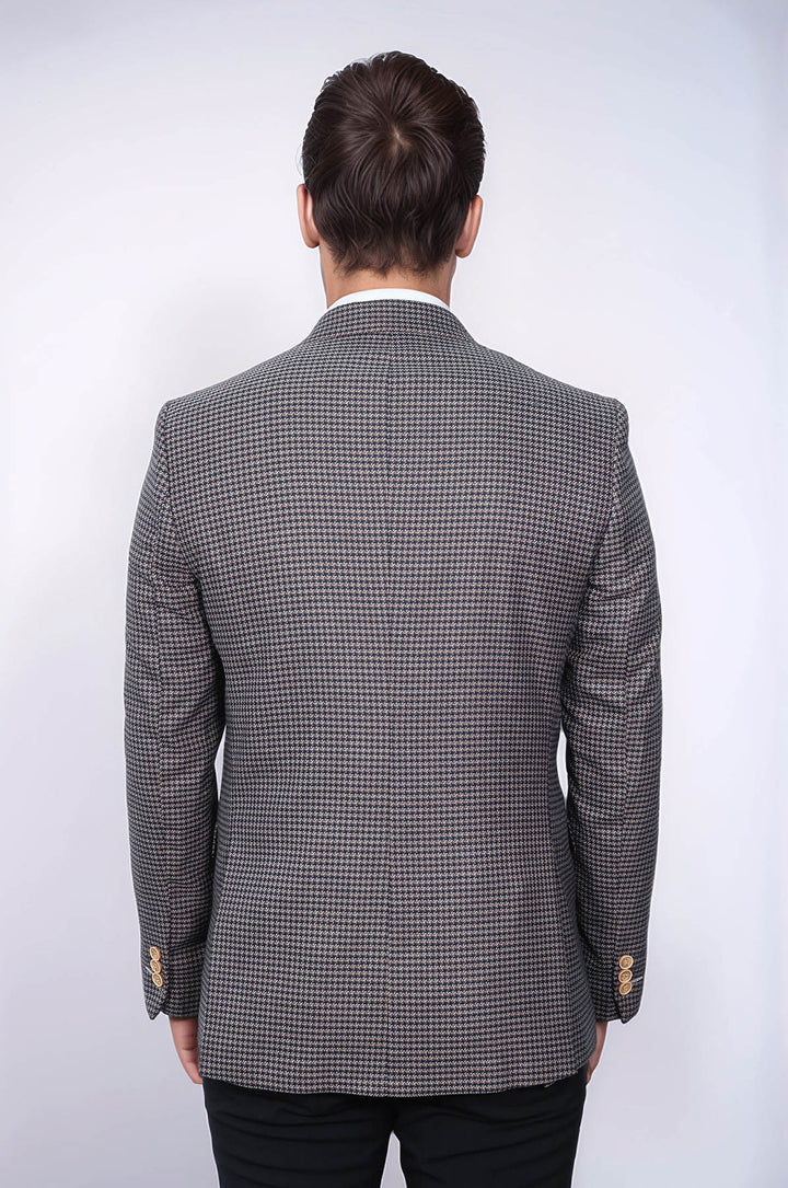 بليزر بقصّة Slim-Fit منقوش باللون الأزرق الداكن - Wessi