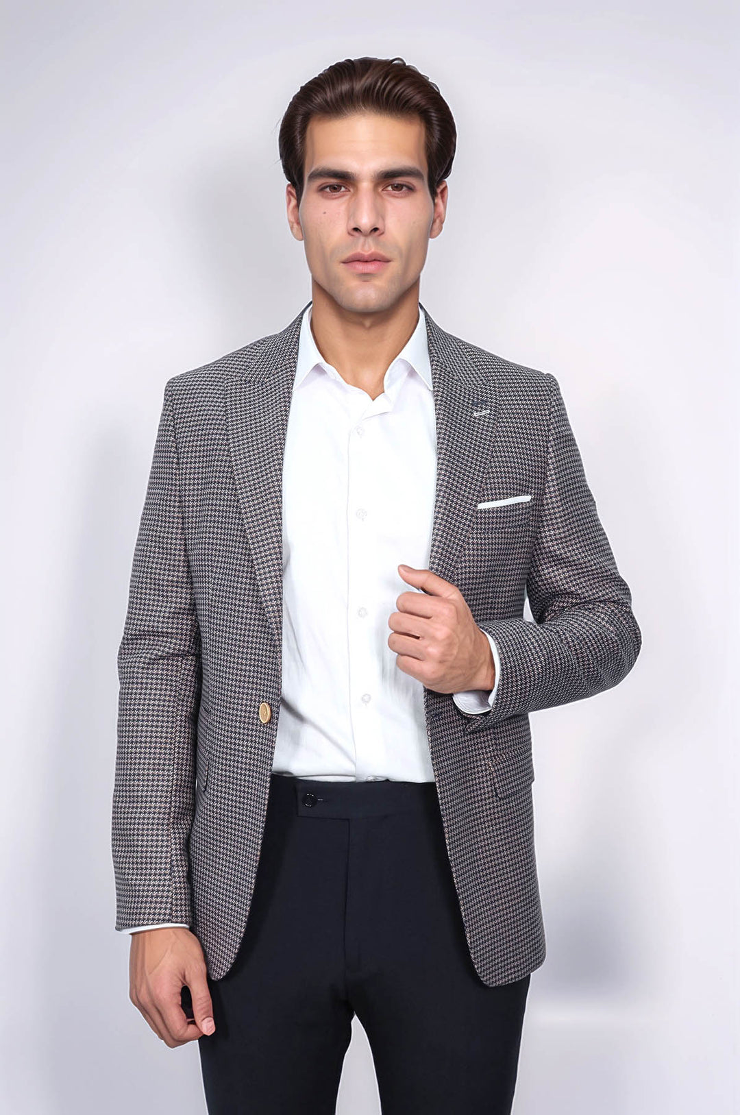 بليزر بقصّة Slim-Fit منقوش باللون الأزرق الداكن - Wessi