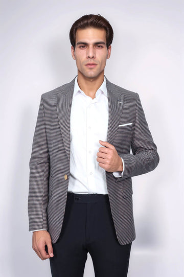 Patterned Navy Slim-Fit Blazer - Wessi