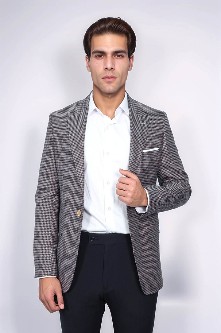 بليزر بقصّة Slim-Fit منقوش باللون الأزرق الداكن - Wessi