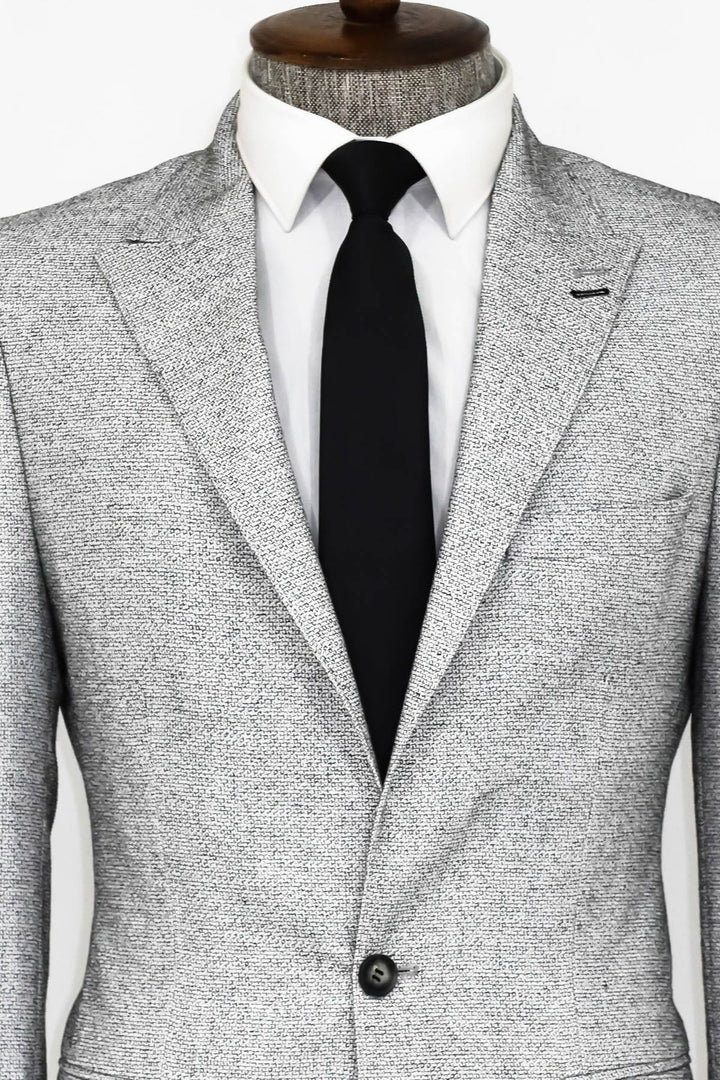 Patterned Slim Fit Grey Men Blazer - Wessi