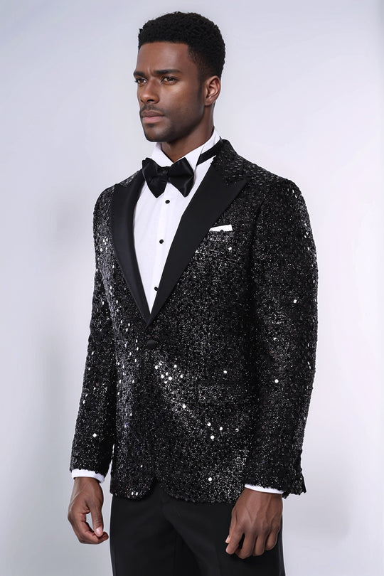 Sequin Patterned Black Party Blazer | Wessi