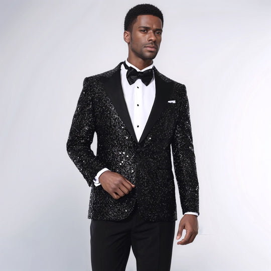 Sequin Patterned Black Party Blazer | Wessi