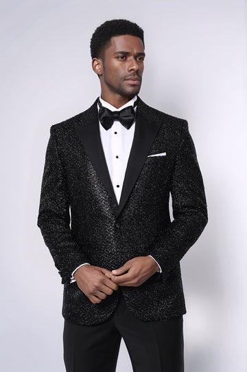 Sequin Patterned Black Party Blazer | Wessi