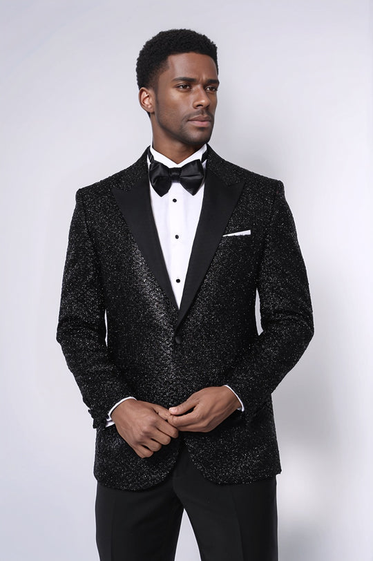 Sequin Patterned Black Party Blazer | Wessi