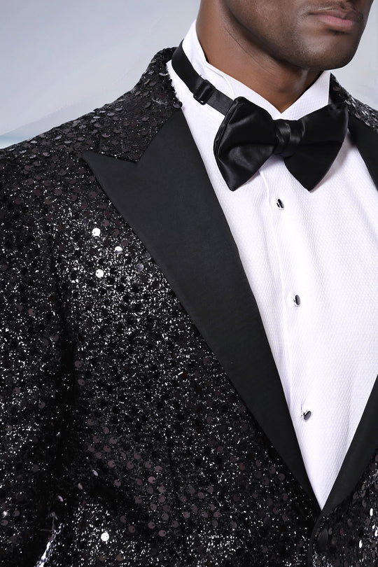 Sequin Patterned Black Party Blazer | Wessi