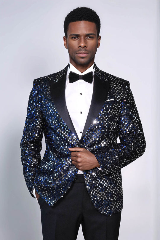 Glitter Pattern Black Men Prom Blazer - Wessi Glitter Pattern Black Men Prom Blazer - Wessi