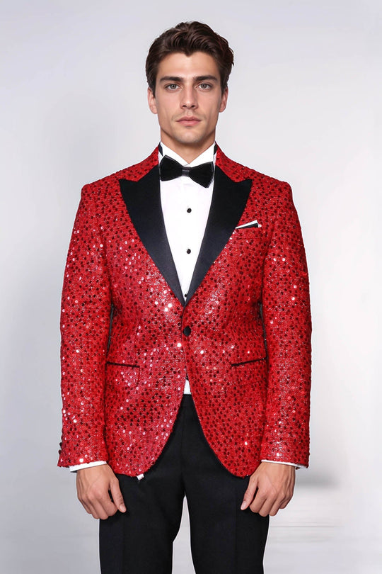 Blazer de Prom pour Hommes Red à Motif Pailleté - Wessi
