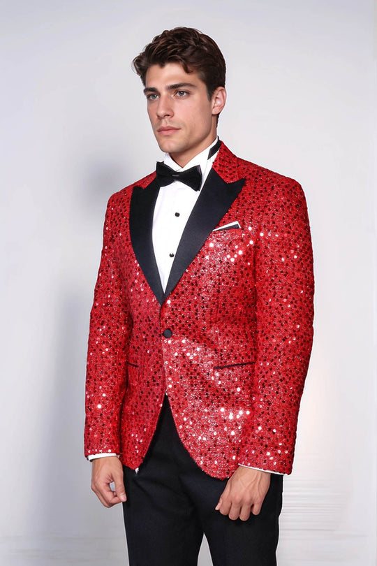 Blazer de Prom pour Hommes Red à Motif Pailleté - Wessi