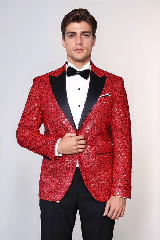Blazer de Prom pour Hommes Red à Motif Pailleté - Wessi