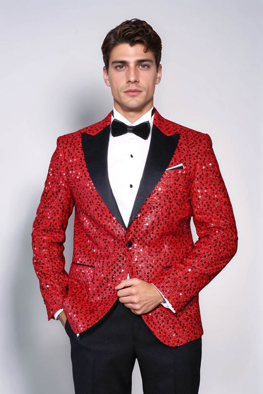 Blazer de Prom pour Hommes Red à Motif Pailleté - Wessi