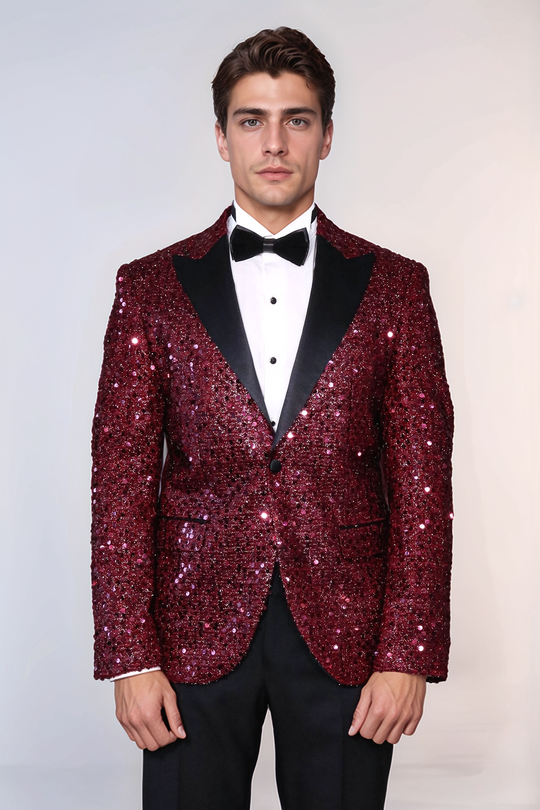 Blazer de graduación para hombre con estampado de purpurina en color burdeos - Wessi