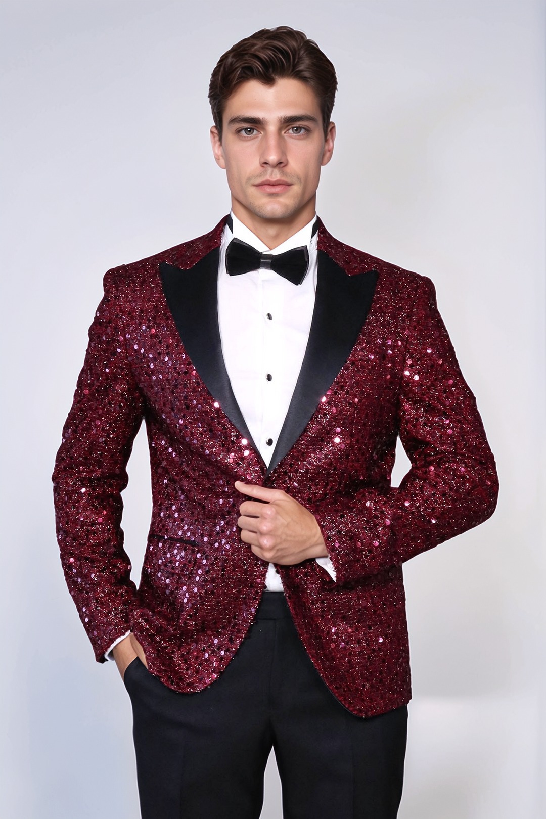 Blazer de graduación para hombre con estampado de purpurina en color burdeos - Wessi