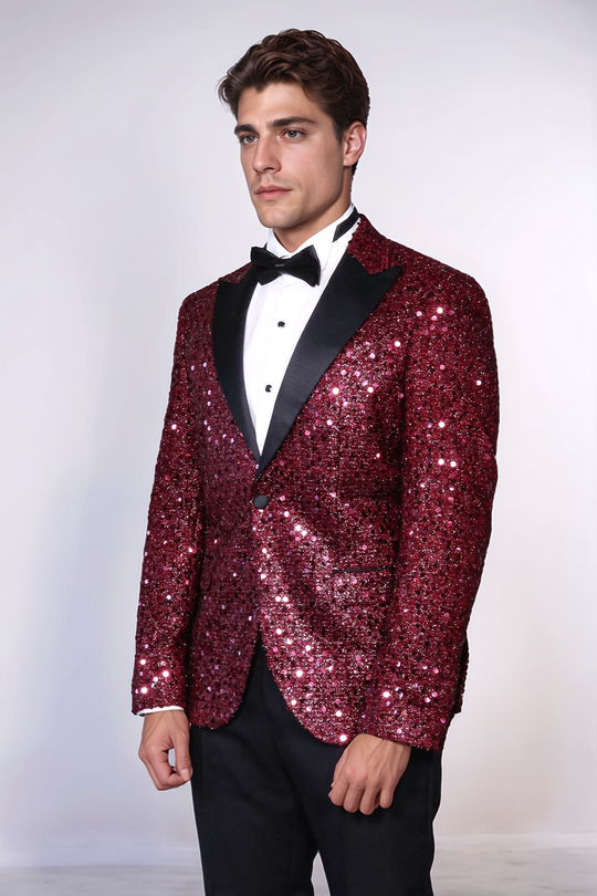 Blazer de graduación para hombre con estampado de purpurina en color burdeos - Wessi