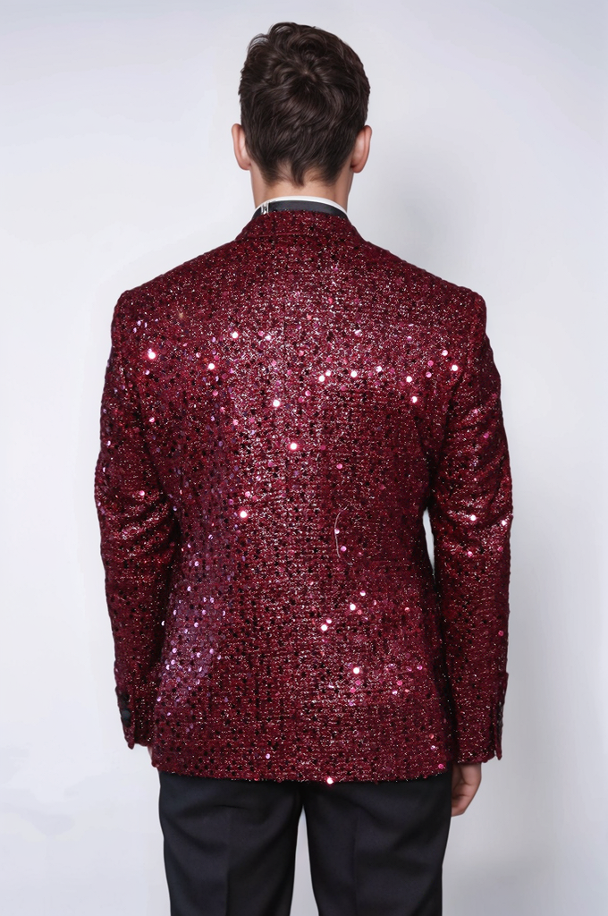 Blazer de graduación para hombre con estampado de purpurina en color burdeos - Wessi