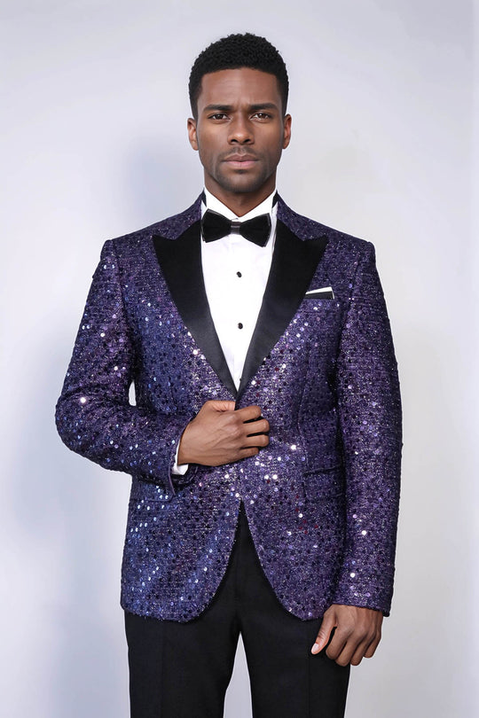 Blazer morado con estampado de purpurina para hombre para fiesta de graduación - Wessi