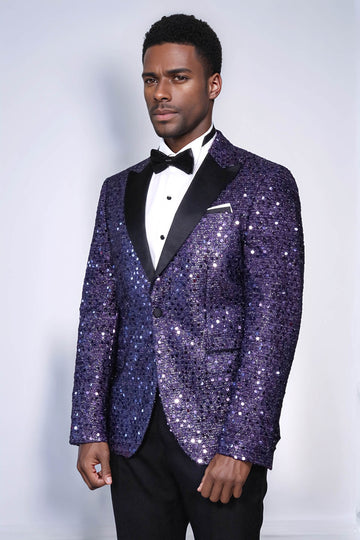 Blazer morado con estampado de purpurina para hombre para fiesta de graduación - Wessi