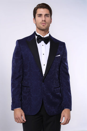 بليزر الحفلات منقوش باللون الأزرق الداكن - ويسي