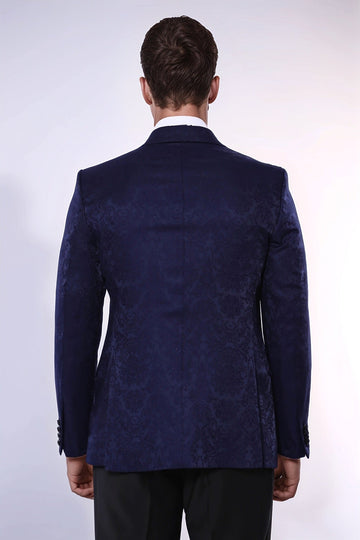 بليزر الحفلات منقوش باللون الأزرق الداكن - ويسي