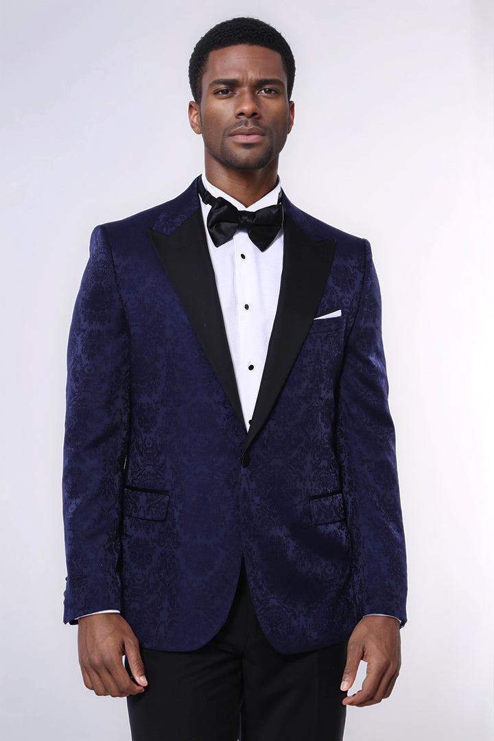 Blazer de Fiesta Estampada Azul Marino - Wessi