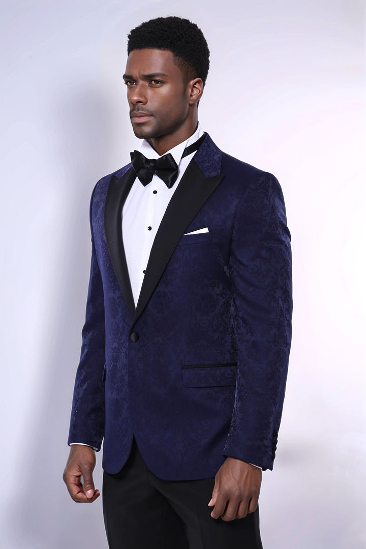 Blazer de Fiesta Estampada Azul Marino - Wessi