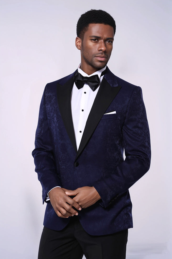 Blazer de Fiesta Estampada Azul Marino - Wessi