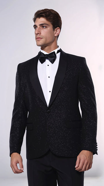 Blazer da festa da uomo scintillante con risvolto sciallato nero - Wessi