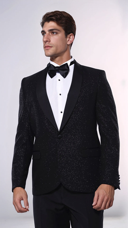 Blazer da festa da uomo scintillante con risvolto sciallato nero - Wessi