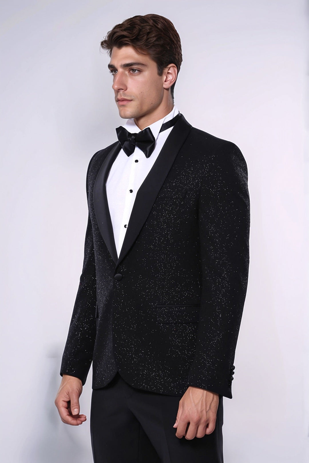 Blazer da festa da uomo scintillante con risvolto sciallato nero - Wessi