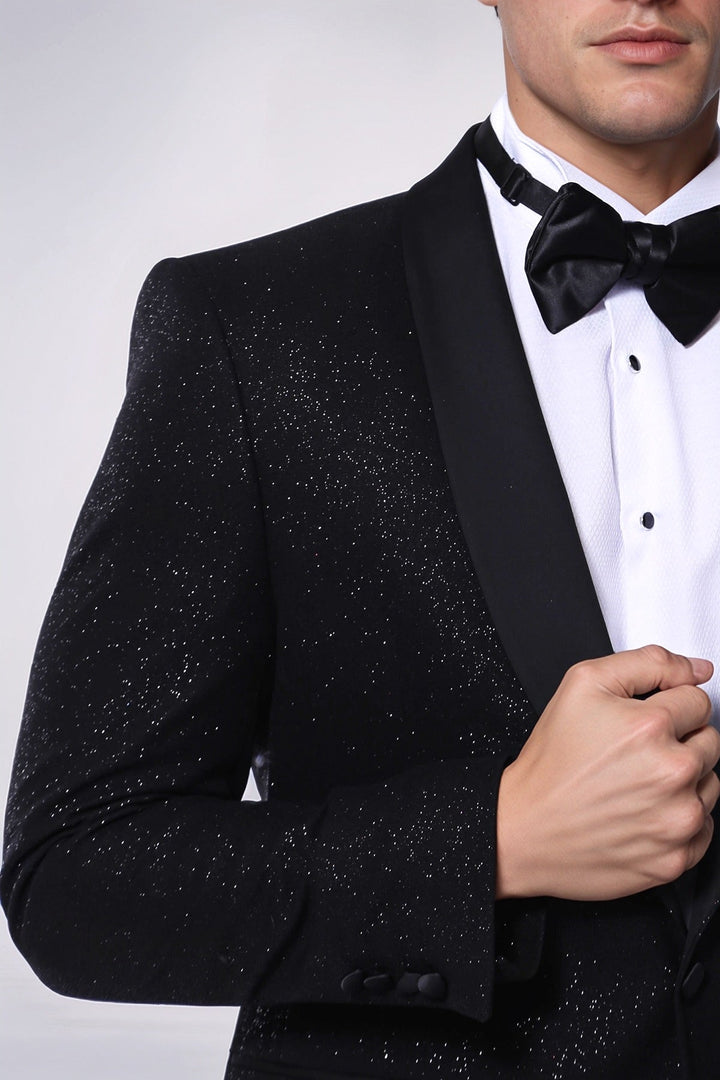 Blazer da festa da uomo scintillante con risvolto sciallato nero - Wessi