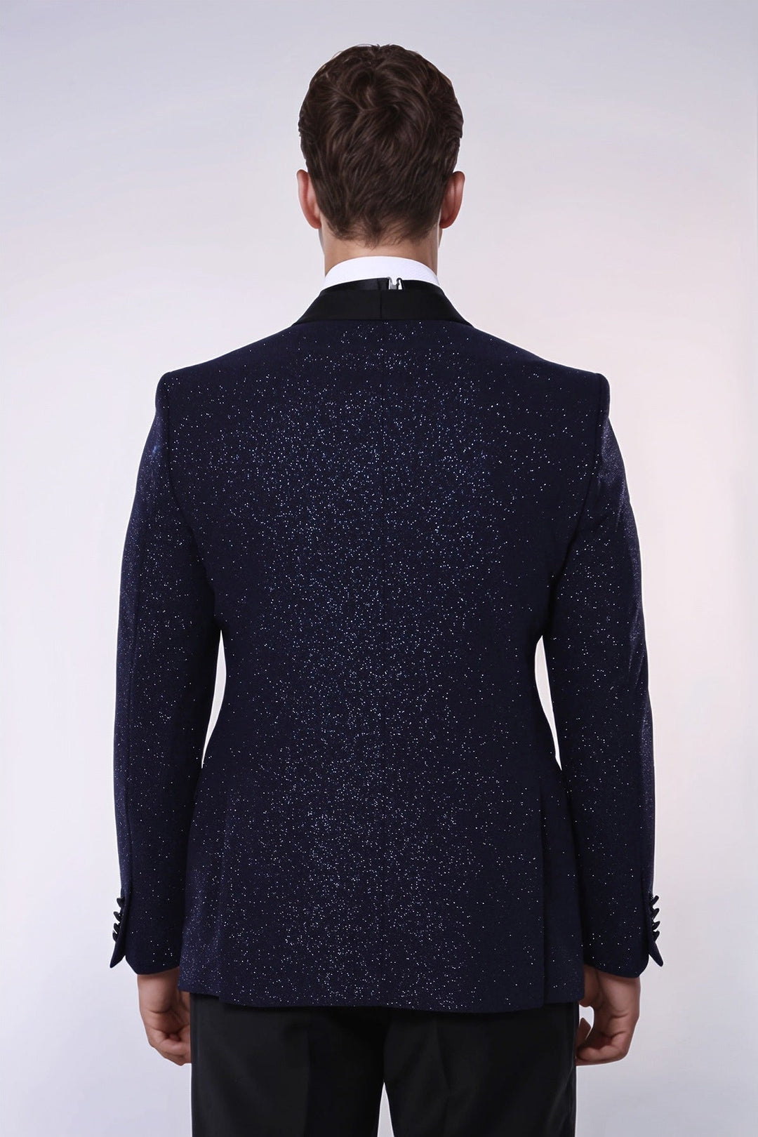 Blazer da ballo da uomo con risvolto sciallato scintillante blu navy - Wessi