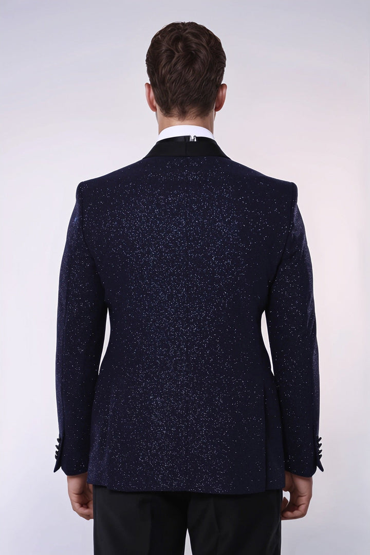 Blazer da ballo da uomo con risvolto sciallato scintillante blu navy - Wessi