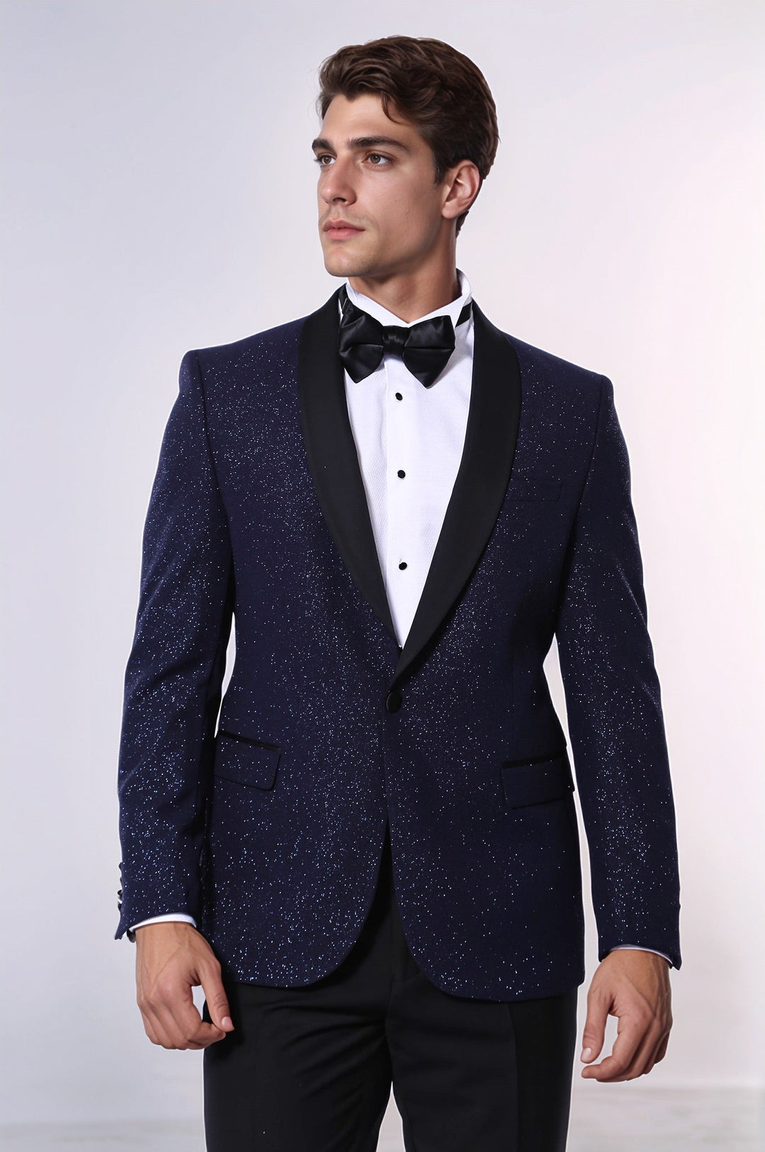 Blazer da ballo da uomo con risvolto sciallato scintillante blu navy - Wessi