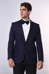 Blazer da ballo da uomo con risvolto sciallato scintillante blu navy - Wessi