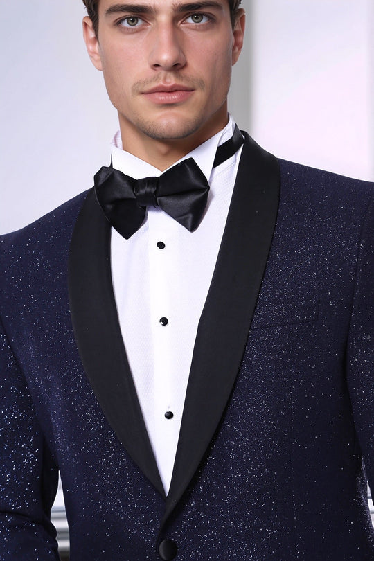 Blazer de bal pour hommes bleu marine scintillant à revers châle - Wessi