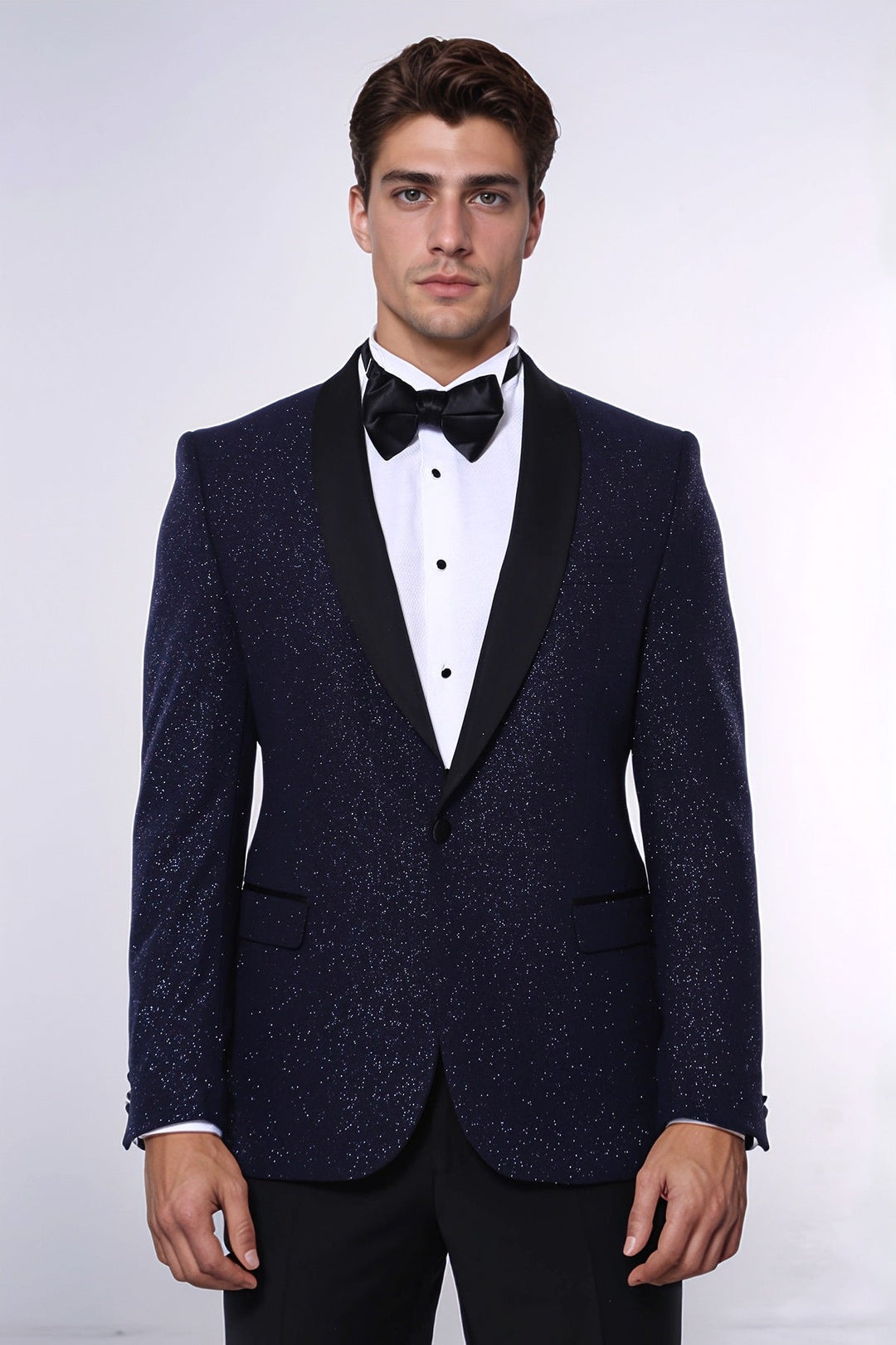 Blazer da ballo da uomo con risvolto sciallato scintillante blu navy - Wessi