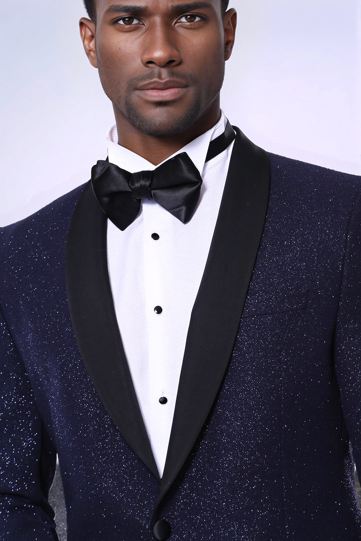 Blazer da ballo da uomo con risvolto sciallato scintillante blu navy - Wessi