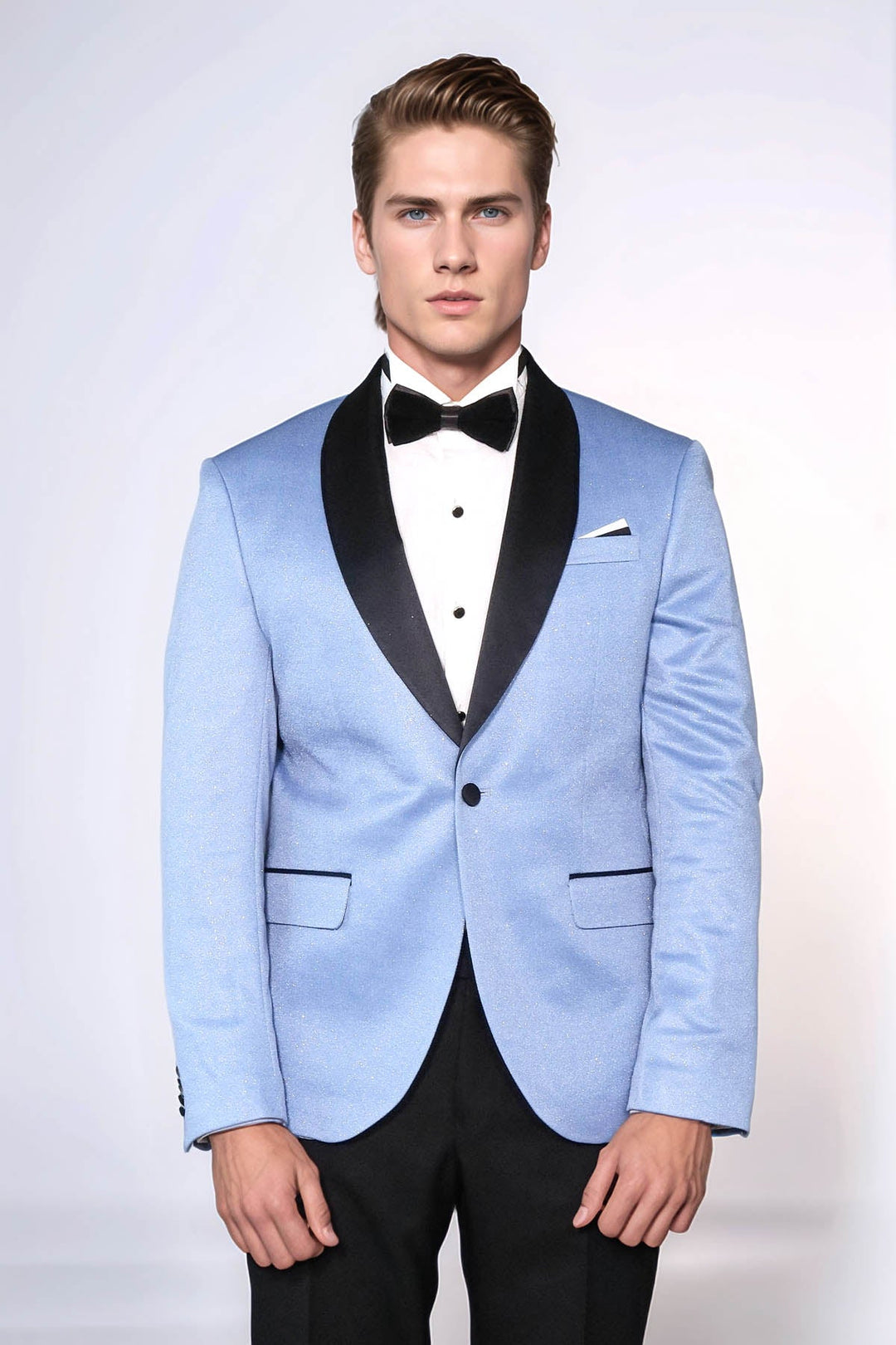 Shawl Lapel Sky Blue Men Wedding Groom Blazer - Wessi